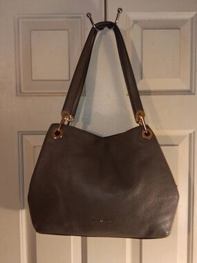 Michael Kors Taupe Pebbled Leather Shoulder Tote with Gold Hardware